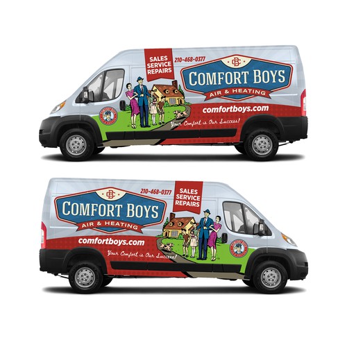 Comfort Boys Service Company New Retro Van Wrap Design Design by digital.ian