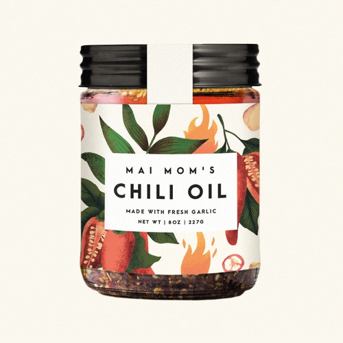 Eye catching packaging label for spicy chili oil jar Design by Anastasia S.