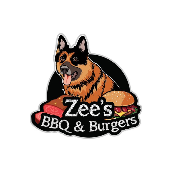  Bold BBQ & Burger Food Truck Logo Featuring a German Shepherd