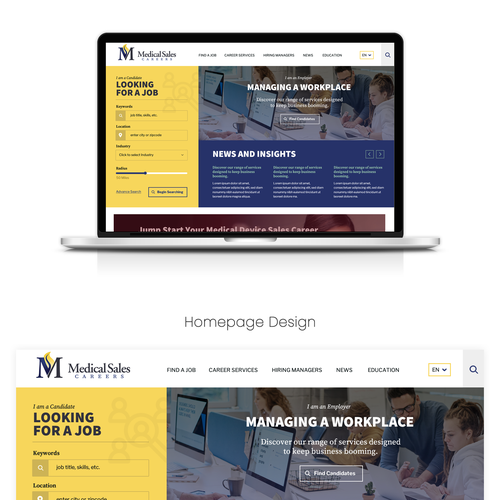 Web design for- Medical Sales Job Board, Resource Center, and Live Podcast Design by Technology Wisdom