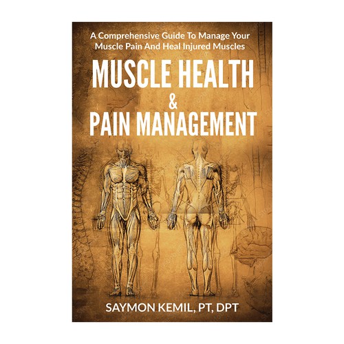 Book cover with a drawing images of the human anatomy combining muscles and bone structure. Design by DezignManiac