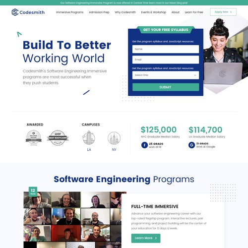 "New website homepage design to attract software engineering students" Design by Headol Creatives