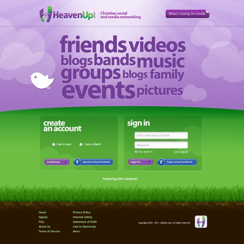 HeavenUp.com - Main Home Page ONLY! - Christian social and media networking site.  Clean and simple!    Design por VictoriaFer