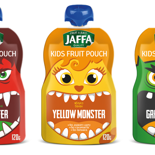 Design a monster package of kids fruit pouches