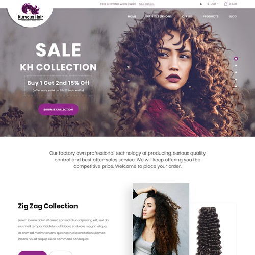 Kuryous hair needs a classy design website for a business selling hair  extensions | Web page design contest | 99designs