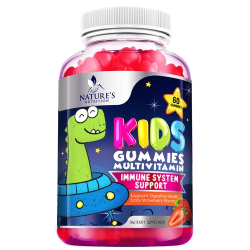 Tasty Kids Multivitamin Gummies Product Label for Nature's Nutrition Design by agooshe