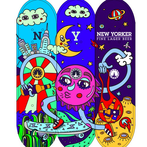 Eye-catching illustration for New Yorker Beer Skateboard Diseño de velcheva