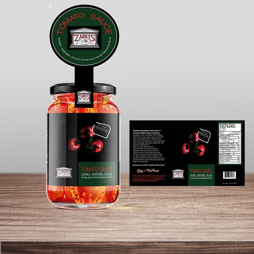 Create a modern upscale label for a jarred tomato sauce line Design by _Nora_