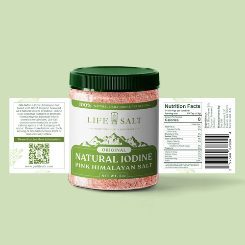 Label for Natural Iodine Pink Himalayan Salt that is fused with Seaweed Design by Kukuh Saputro Design