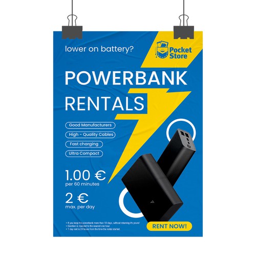 Power Bank rental poster design Design by Mrs Design ♥