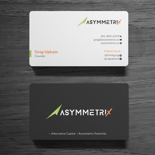 Design a cool, edgey but sophisticated business card for an alternative investment firm. Design von Roni_