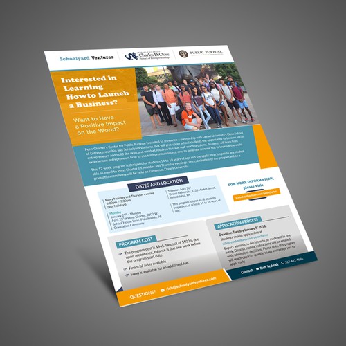 One page flyer for program that supports teen entrepreneurs Design by Dzhafir