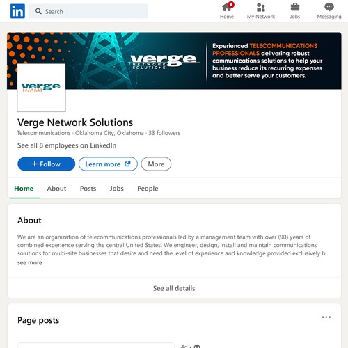 Need LinkedIn cover page to modernize IT company's brand. Design by Wisden