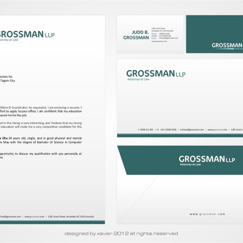 Help Grossman LLP with a new stationery Design von chilibrand