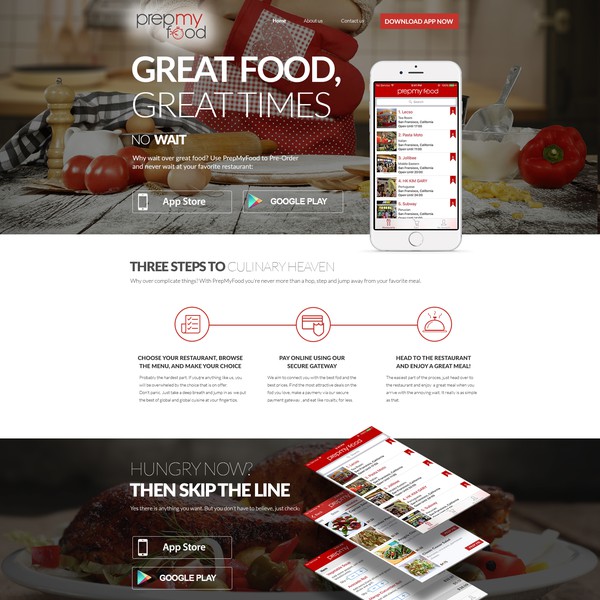 Landing Page for "PrepMyFood"