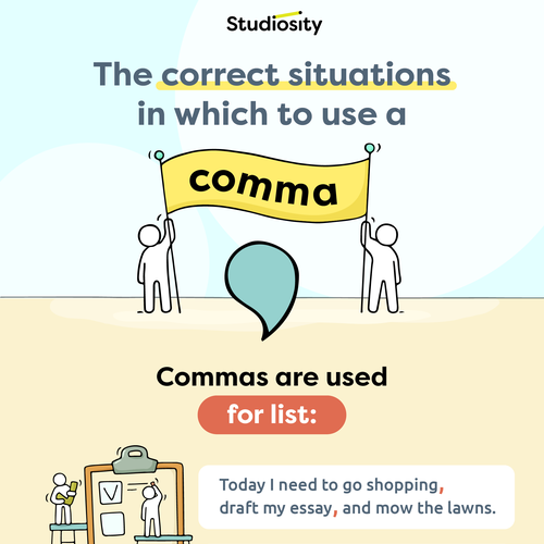 Comma rule infographic to appeal to students of any age Design by Laenoir