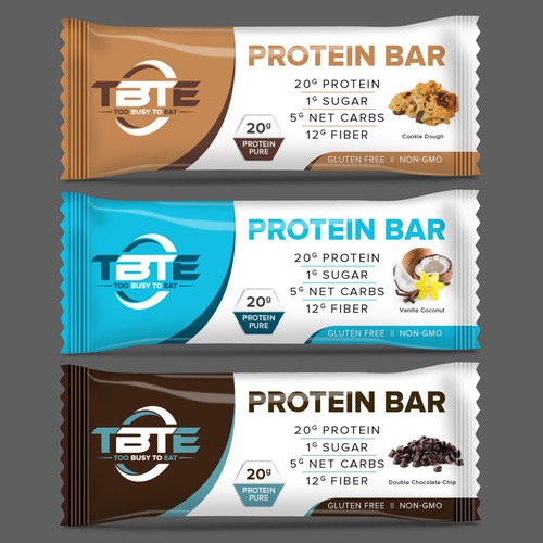 Design a unique protein bar wrapper for Too Busy To Eat Design réalisé par MMX