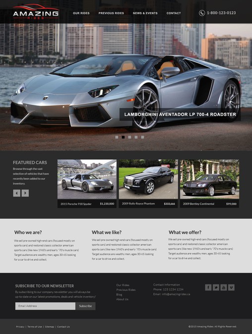 Exotic and Classic Sports car dealer website for Amazing Rides 
