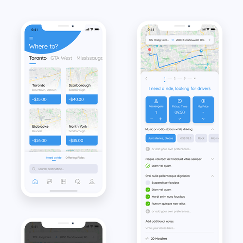4 screen redesign for an Uber-for-X platform app Design by EYB