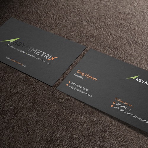 Design a cool, edgey but sophisticated business card for an alternative investment firm. Design von Roni_