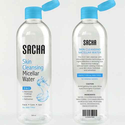 Sacha Micellar Water bottle 500ml Design by Artist@Joy