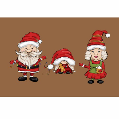 Christmas themed doormat with the family of Santa Clause Design by Katerina Bolukbasi