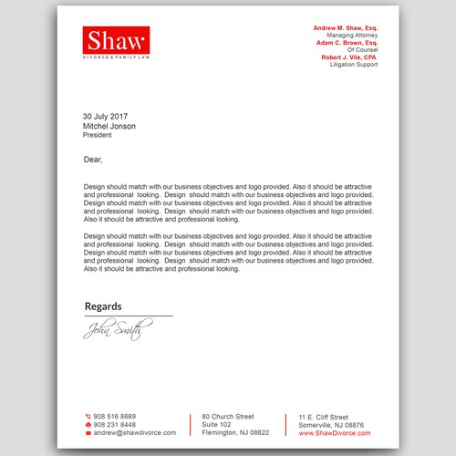 Letterhead for Divorce & Family Law Firm; Modern, Conservative Design Design by PAPRI802030