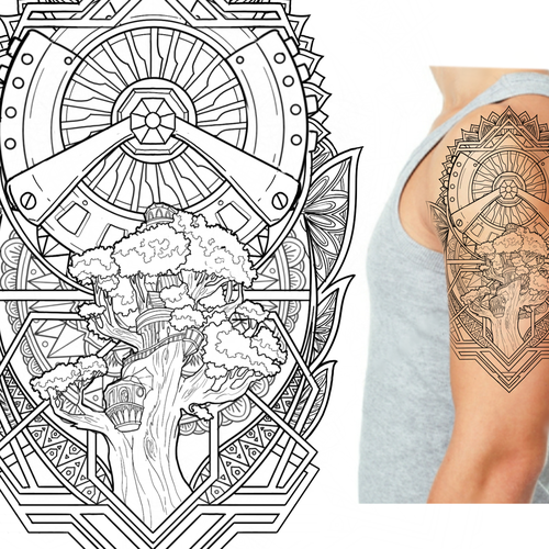 Geometric mandala tree half sleeve | Tattoo contest | 99designs