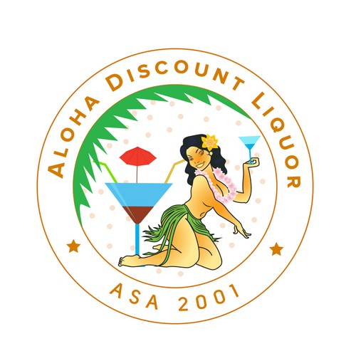 Hawaiian style playful sexy logo for independant Maui liquor store near