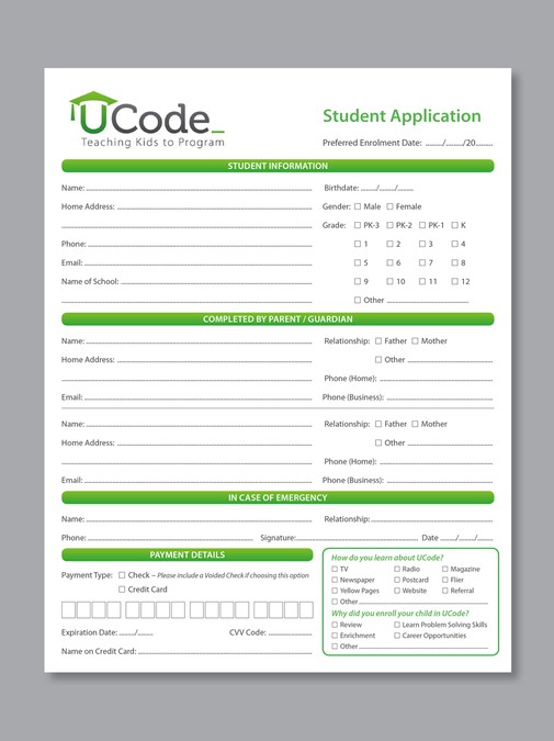 Simple 1-page Application Form in InDesign for print | Other Graphic ...