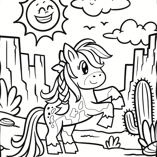 Cute Kids Coloring Book Cartoon Ponies, French Bulldogs, and one Horse Design von Alaadin Art